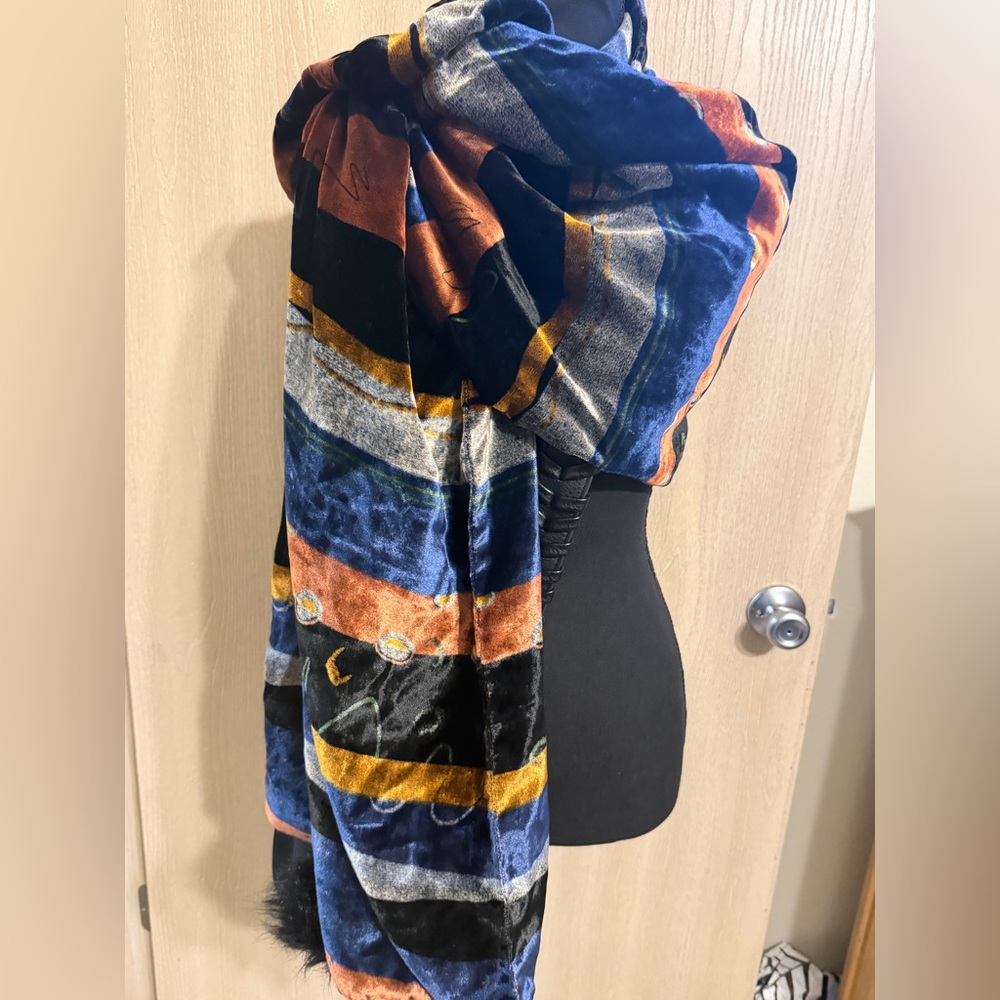 Vintage Searle Blatt  and GEORGINA Von ETZDORF Oblong Scarf Striped 2-Ply Velvet
